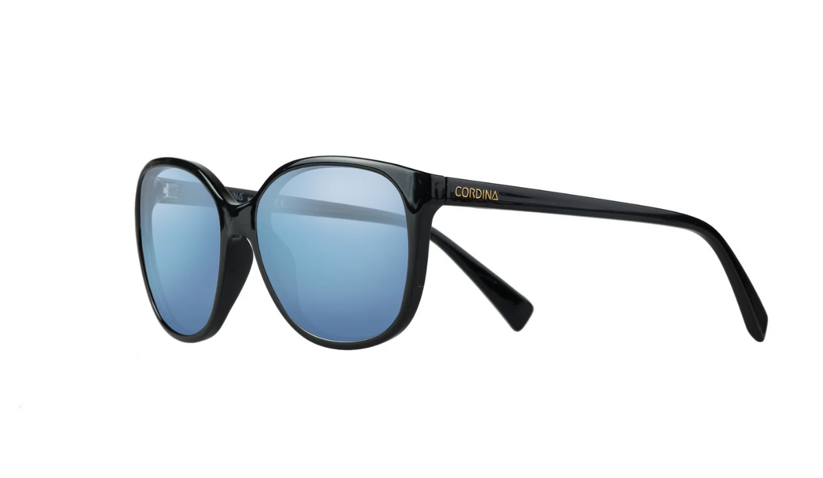 Cordina Shoreline Shiny Black Blue Mirror Polarized